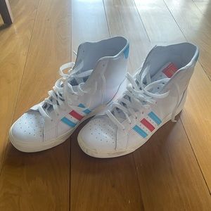 Adidas white/blue/red High tops Size 9.5